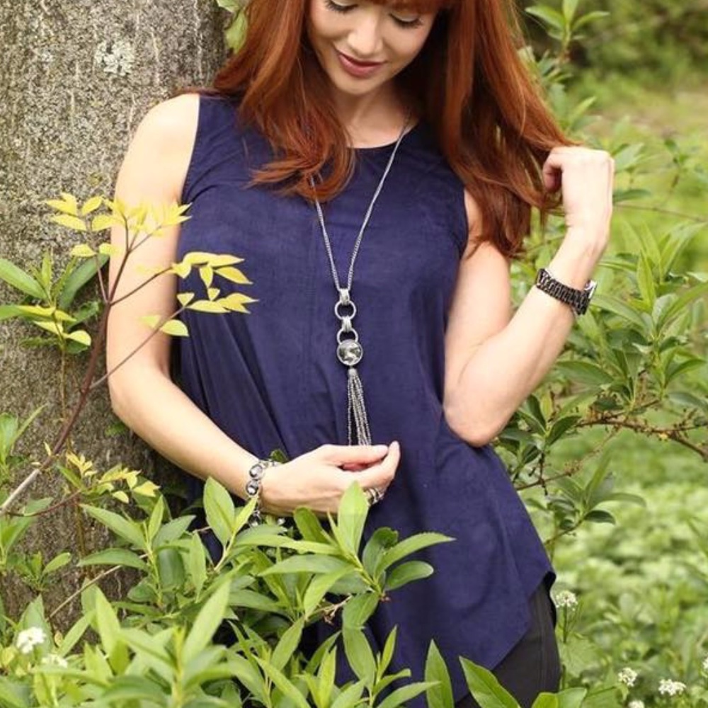 New Blue Faux Suede Blouse
